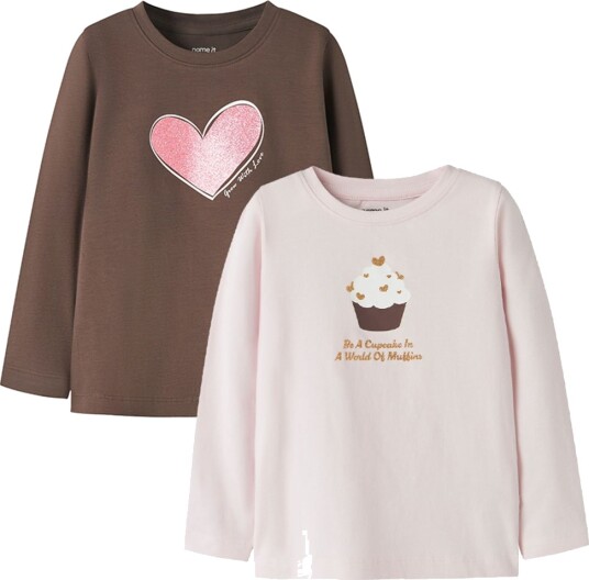 Name It Genser 2 pack NmfKatelin Handlepose/Regndråper på Name It 5 år 110 Genser Brun Rosa
