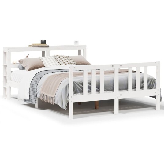Sengeramme med hodegavl hvit 150x200 cm heltre furu 3305972