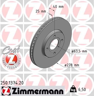 Bremseskive ZIMMERMANN 250.1374.20 Bremseskive ZIMMERMANN 250.1374.20