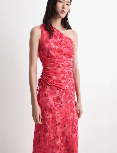 Mango Asymmetrical Floral Print Dress   Red   L