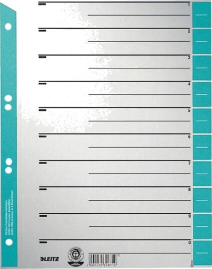 Leitz   Inndeler   Fortrykt: 0 9   For A4 210 X 297 Mm   Med Fliker En Pakke 100