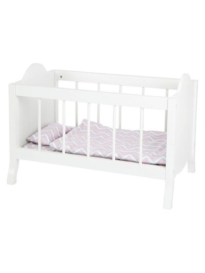 Small Foot Wooden Doll Bed White with Bedding Stripes 4dlg.