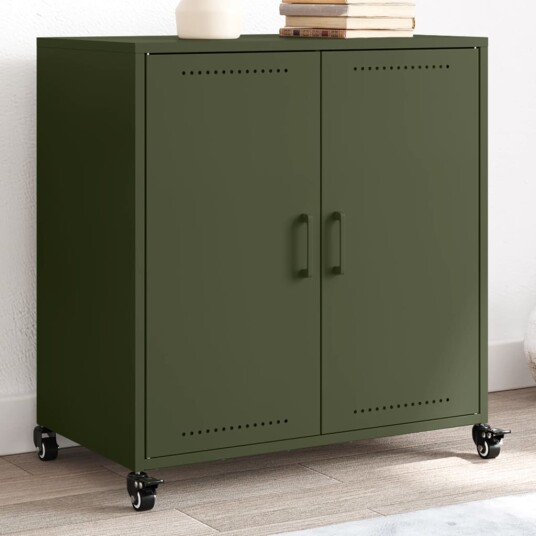 Skjenk olivengrønn 68,5x39x72 cm kaldvalset stål 8721102635434