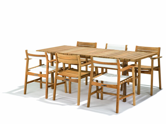 Skargaarden Djurö spisegruppe Teak 6 lenestoler & bord 200x85 cm