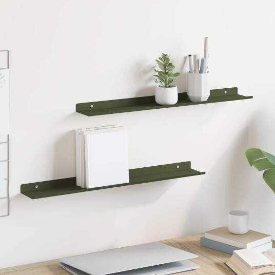 vidaXL Flytende hylle 2 pcs Olivengrønn 60 x 8,5 x 2,5 cm Stål