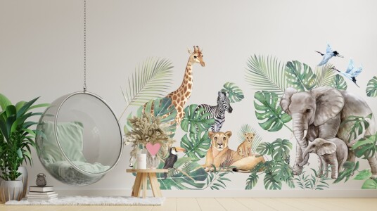 Veggklistremerke Skogsdyr og blader safari jungle