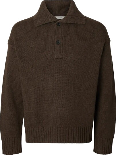 Selected Slmcody Ls Knit Rlx Polo Collar Noos TURKISH COFFEE XXL