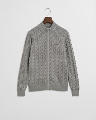 Gant Tenårings bomulls cardigan med kabelstrikket glidelås GREY MELANGE 134/140 Gant Tenårings bomulls cardigan med kabelstrikket glidelås GREY MELANGE 134/140