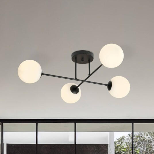 Euluna Glassy taklampe 4-lys krysset svart/opal Euluna Glassy taklampe 4-lys krysset svart/opal