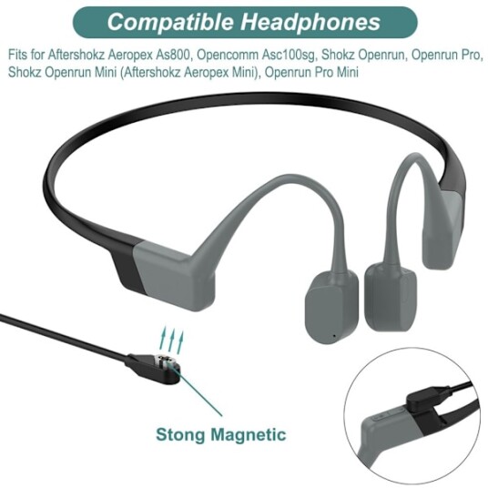 Kissmart lader for AfterShokz Aeropex AS800 OpenComm Shokz OpenRun OpenRun Mini OpenRun Pro erstatning Shokz ladekabel [3,3ft/1m]