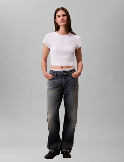 Calvin Klein Jeans Monologo Baby Rib Tee White S