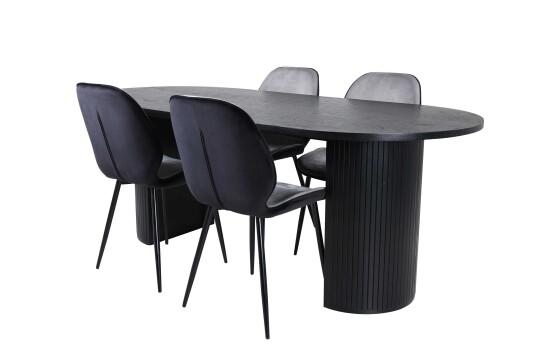 Venture Design Bianca & Emma spisegruppe Grå/svart 4 stoler & bord 200 x 90 cm
