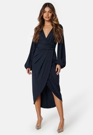 Bubbleroom Occasion Wrap Stretchy Midi Dress Dark blue L Bubbleroom Occasion Wrap Stretchy Midi Dress Dark blue L
