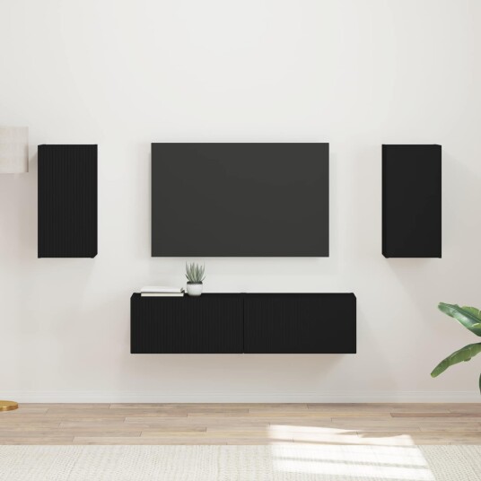 TV benksett 4 pcs Svart Konstruert tre