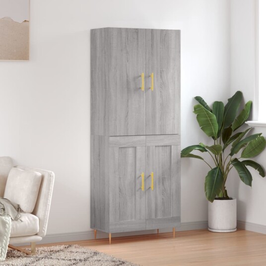 Highboard grå sonoma 69,5x34x180 cm konstruert tre