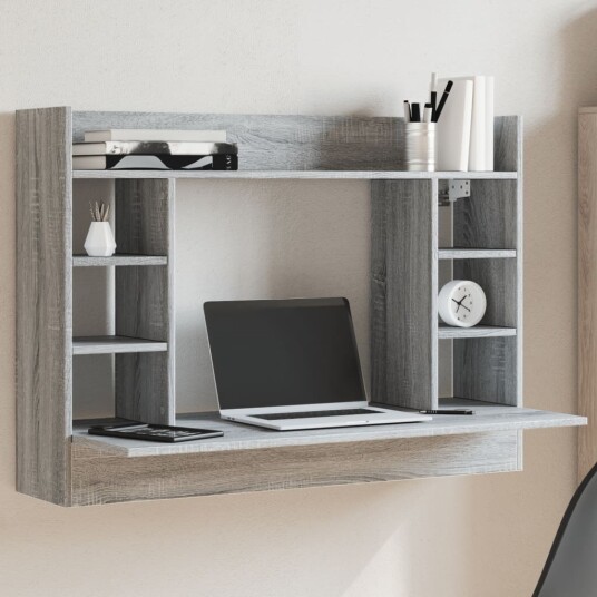  Veggmontert skrivebord grå sonoma 105x48x75 cm konstruert tre