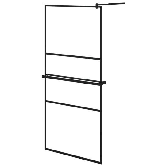 Dusjvegg med hylle svart 90x195 cm ESG-glass og aluminium