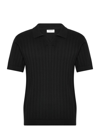 Lindbergh Knitted S/S V Neck Polo   Black   S