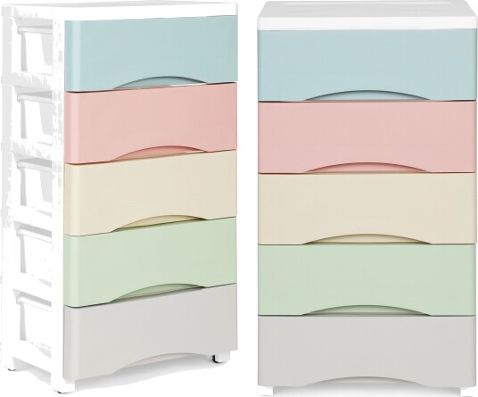 Reol med 5 uttrekkbare skuffer ben med hjul fargerike skuffer ModernHome Fargerike Reol med 5 uttrekkbare skuffer ben med hjul fargerike skuffer ModernHome Fargerike