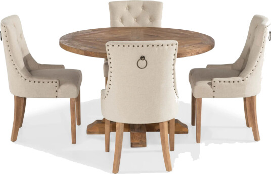 Lyon Spisegruppe 120 cm Rundt spisebord i Tre med 4 Viktoria Stoler - Tre / Beige