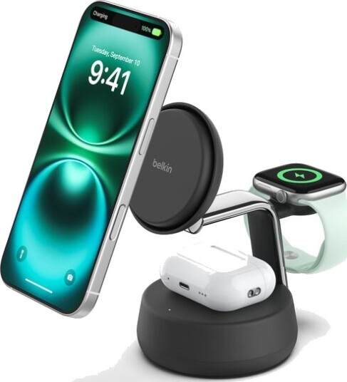 Belkin UltraCharge Pro 3-i-1 25W Qi2 Trådløs Lader Kullsvart