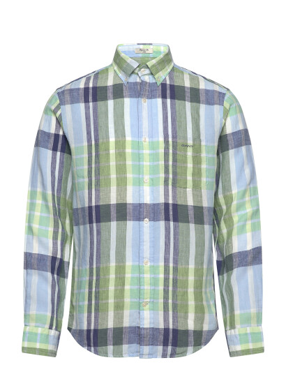 GANT Reg Linen Madras Shirt - Green - M