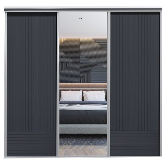 Mix Skyvedør Line Sort Sølvspeil 2380 Mm 3 Dører Mix Skyvedør Line Sort Sølvspeil 2380 Mm 3 Dører