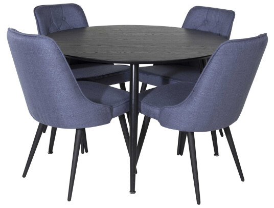 Venture Design Dipp & Velvet spisegruppe Svart/blå 4 st stoler & bord 115 cm