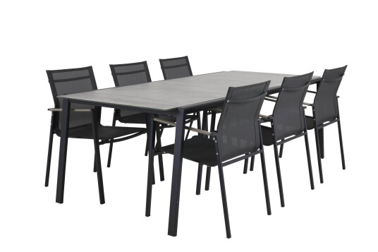Brafab Lyra spisegruppe 6 matstoler & bord 220x100 cm Svart med beige skiva