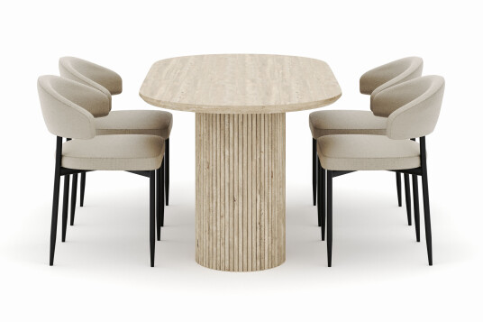 Andrarum Uppveda Ovalt Spisebord 180x90 cm med 4 Sawako Stoler Beige