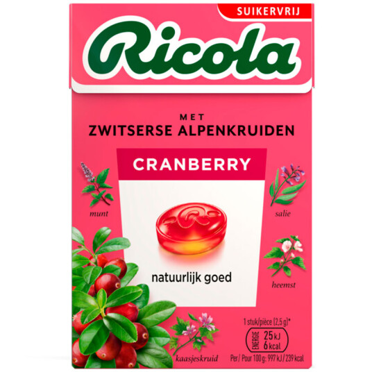 Ricola tranebærsukkerfrie urtegodteri 50g