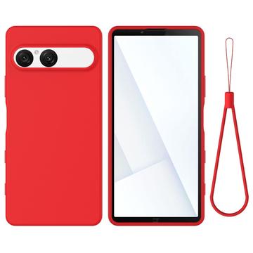 Sony Xperia 10 VII Flytende silikon deksel med håndstropp Rød