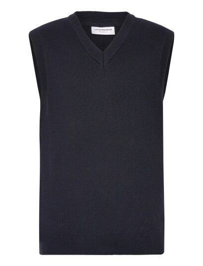 Lindbergh Rib Knitted V-Neck Slipover - Navy - M