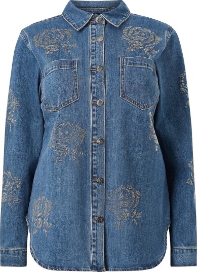 KAFFE Curve Denimskjorte kcAstelia Rhinestone Blå
