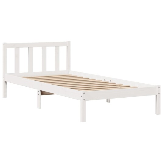 Seng med bokhylle uten madrass hvit 75x190 cm heltre furu 3321677