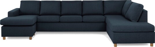 Crazy 5 seters Høyrevendt U formet X Large Sofa med Divan og Sjeselong i Stoff Blå