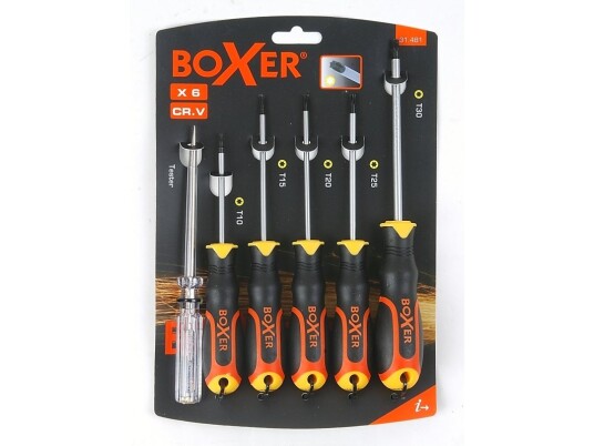 Boxer Torx Skrutrekkersett 6 Deler - Elektrisk med CrV-Stålgrep Boxer Torx Skrutrekkersett 6 Deler - Elektrisk med CrV-Stålgrep