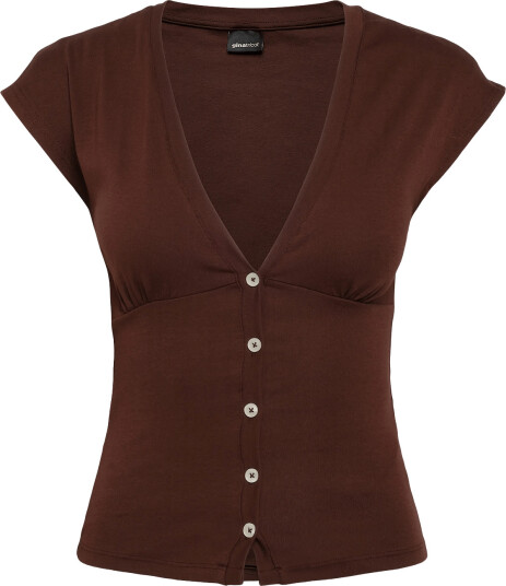 Gina Tricot V Neck Button Top   Brown   XS