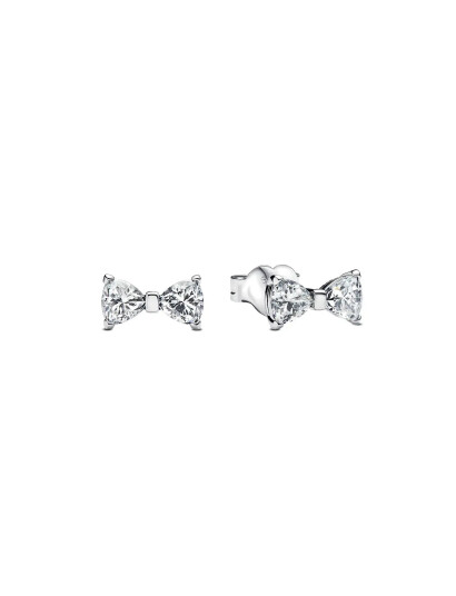 PANDORA Bow Sterling Silver Stud Earrings With Clear Cubic Zirconia Silver One Size