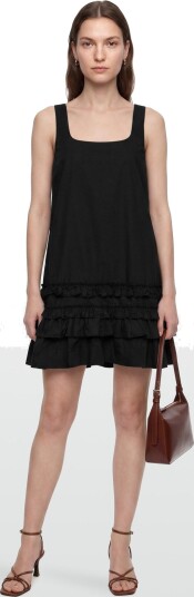 Ganni Ruffled Organic Cotton Poplin Mini Dress Black 42 Ganni Ruffled Organic Cotton Poplin Mini Dress Black 42