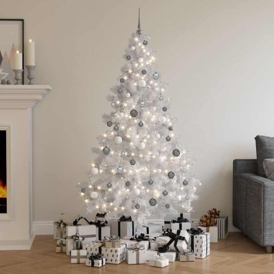vidaXL Kunstig juletre halvt med lysdioder og kuler 180 cm hvit