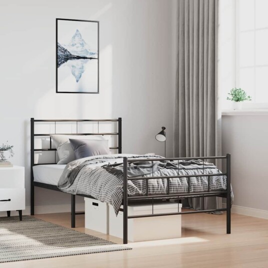 vidaXL Sengeramme i metall med hode- og fotgavl svart 100x190 cm 8721012188723