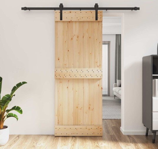 vidaXL Skyvedør Naturlig og svart 80 x 210 cm Massiv Furu Tre vidaXL Skyvedør Naturlig og svart 80 x 210 cm Massiv Furu Tre