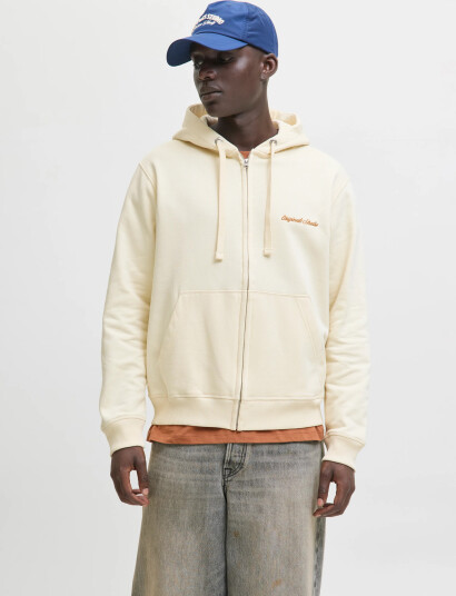 Jack & Jones Jornorrebro Emb Sweat Zip Hood Noos   Cream   L