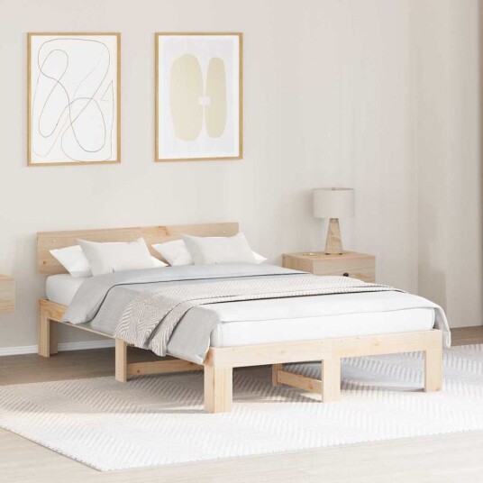 Sengestel med Hodegavl 135x190 cm Massiv Furu