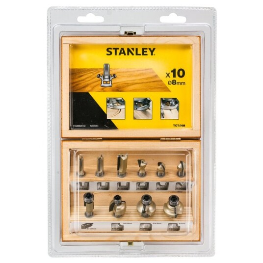 Stanley Fresesett 10 stk 8 mm Karbidkuttere til Elektroverktøy Stanley Fresesett 10 stk 8 mm Karbidkuttere til Elektroverktøy