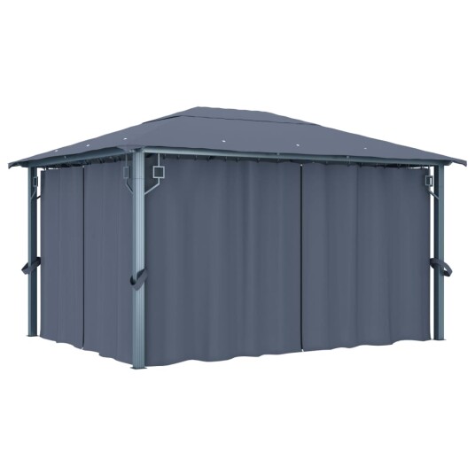 vidaXL Paviljong med gardin og LED-strenglys 4x3 m antrasitt aluminium vidaXL Paviljong med gardin og LED-strenglys 4x3 m antrasitt aluminium