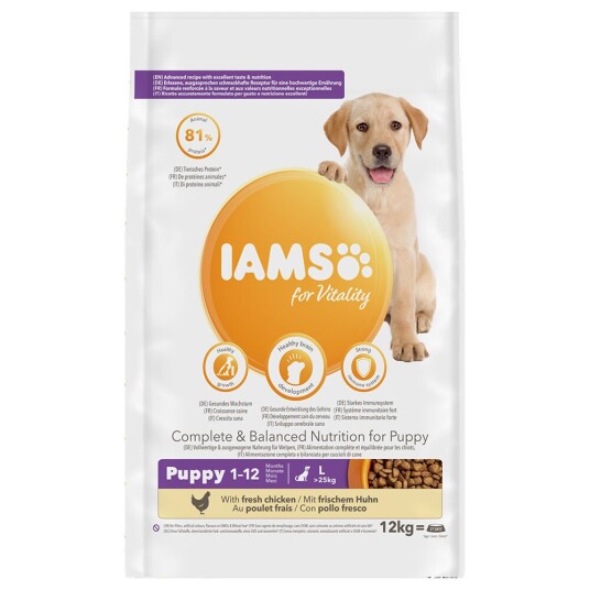 Iams For Vitality Dog Puppy & Junior Large Kylling 12 kg