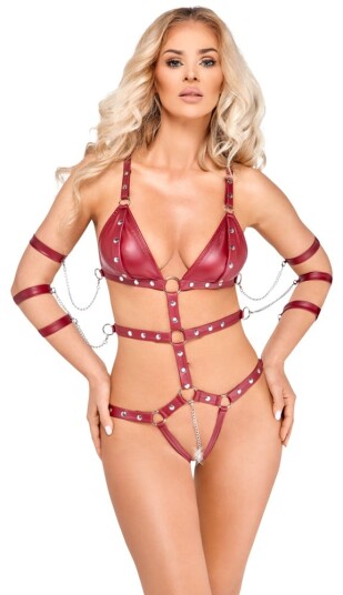 Red crotchless body in a bondage look Red crotchless body in a bondage look