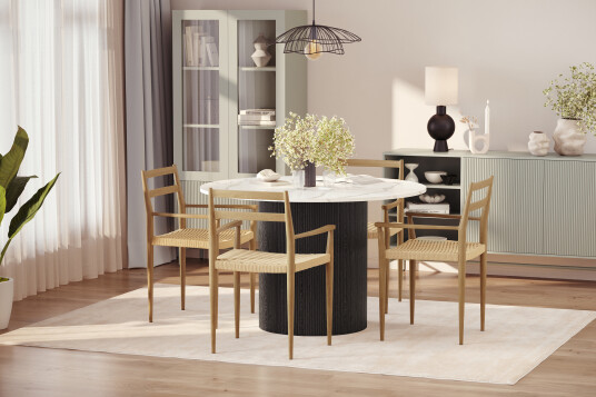 Scandinavian Choice Uppveda Spisebord 120 cm Rund med 4 stk Jamna Karmstkolar Svart/Hvit